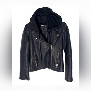 Dex Black Leather Moto Jacket with detachable cotton hoodie